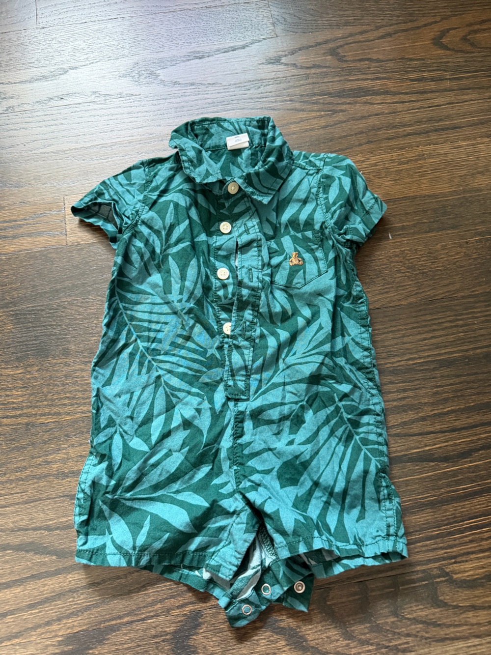 Gap Baby Boys Green Leaf Print Short Sleeve Romper Size 3-6 months